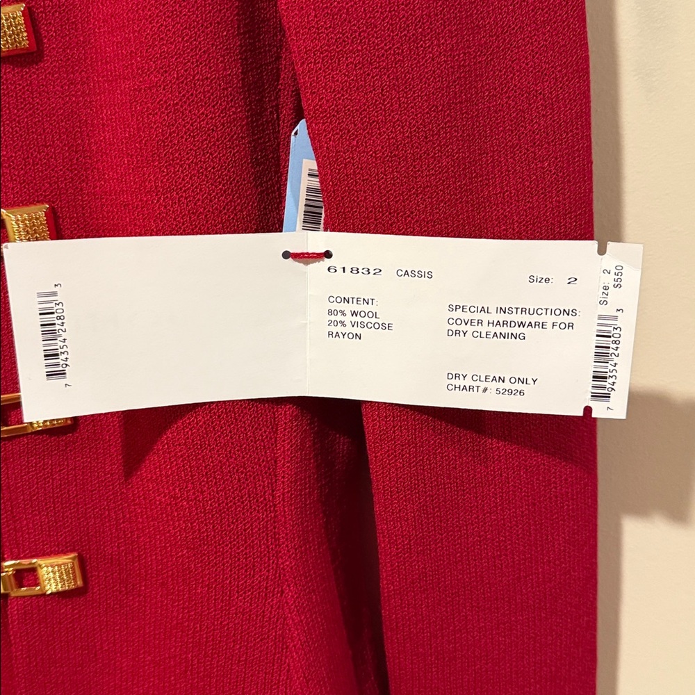 NWT St. JOHN Two Piece Suit Jacket 2 Skirt 6 ~ Red w/Gold Hardware Santana Knit - Picture 9 of 17